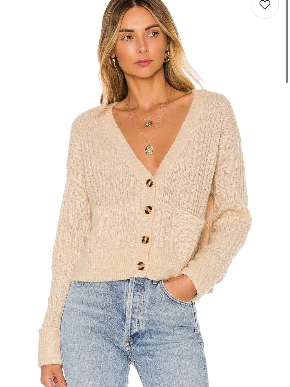 Lovers and Friends Caroline Beige Chunky Cable Knit Button Up Cardigan Small